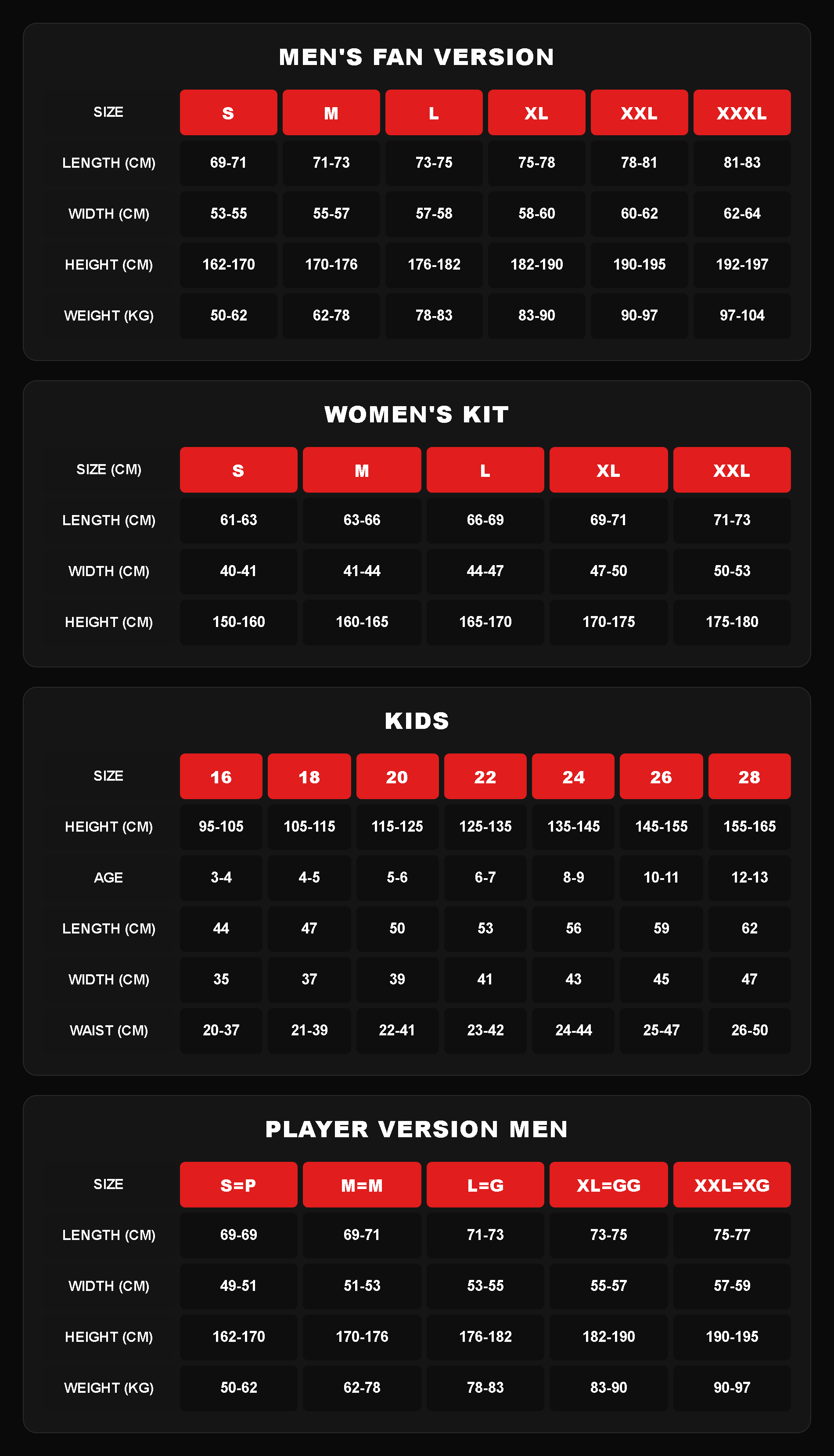 SIZE CHART